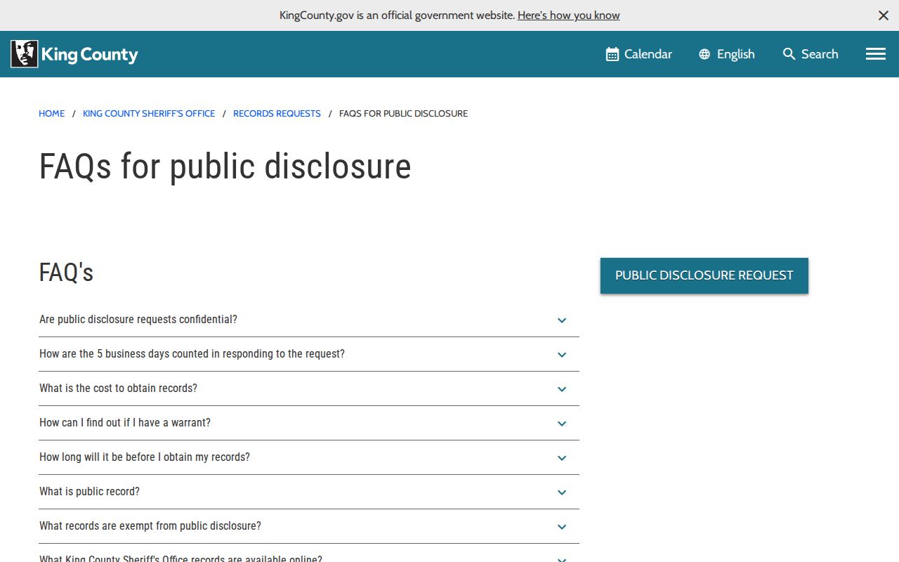 King County arrest record request guidance from the sheriff