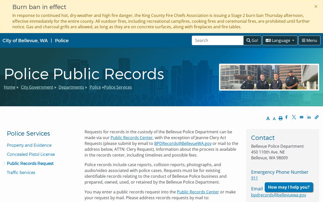 Bellevue criminal records and police public request page