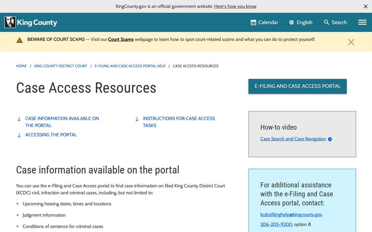 King County criminal case field guidance from District Court