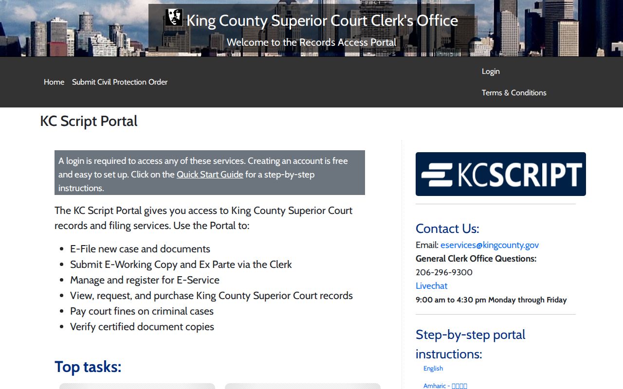 King County criminal court case search options in KC Script
