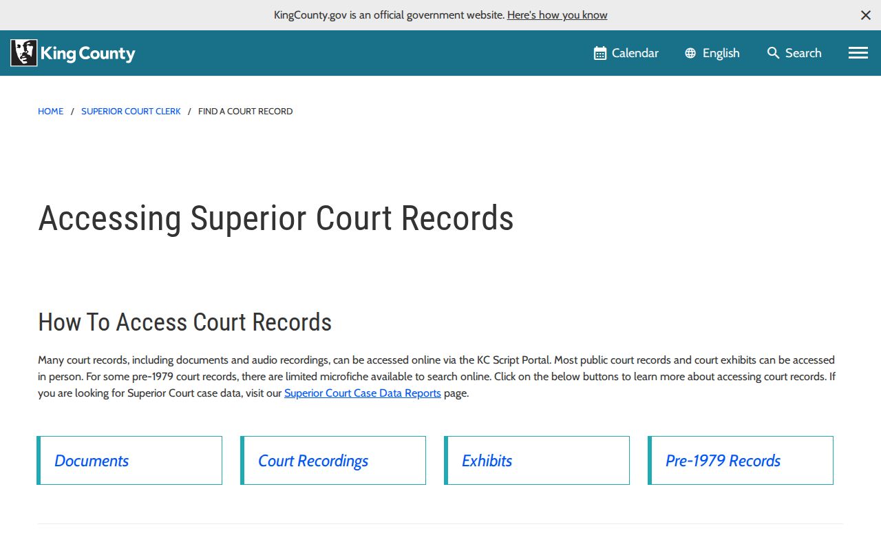 King County Superior criminal court record access options