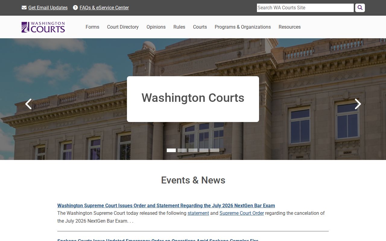 Washington Courts search route for King County criminal court cases