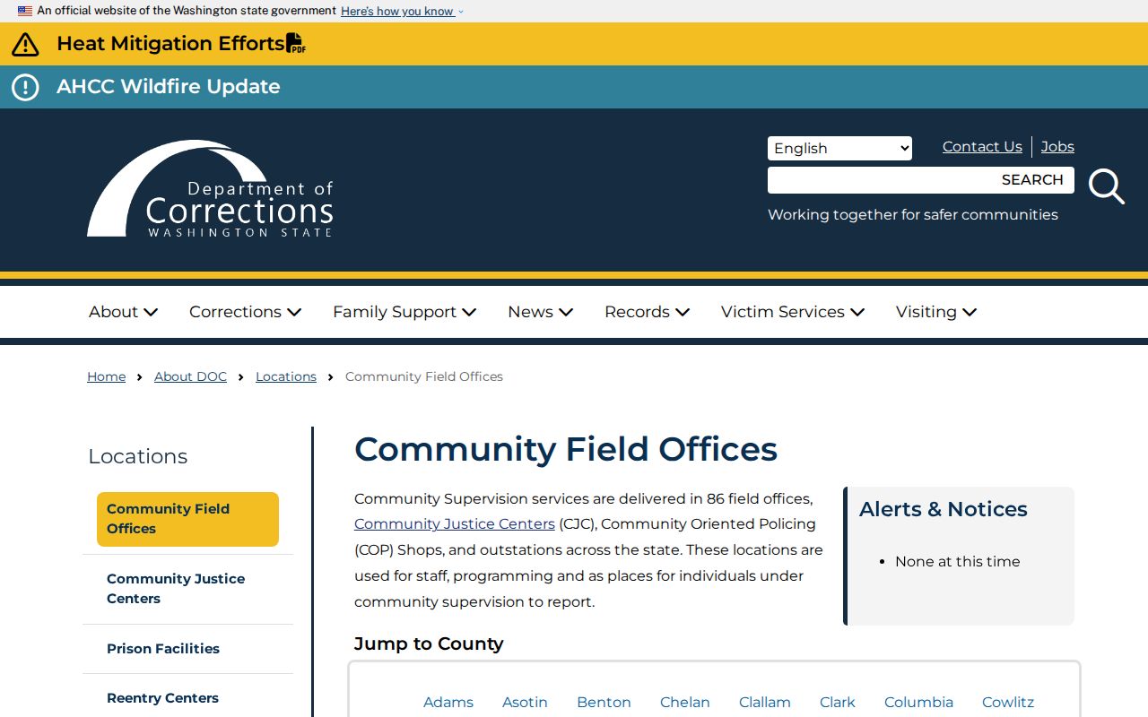 King County criminal history DOC community custody offices