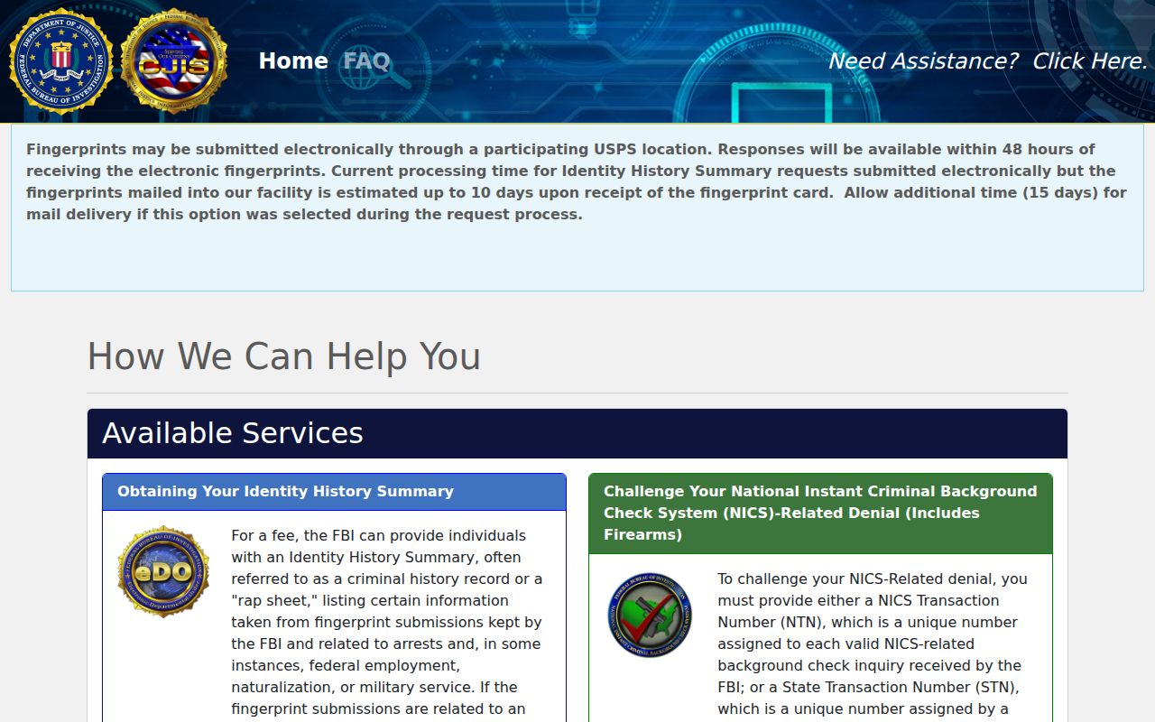 King County criminal history FBI identity review portal