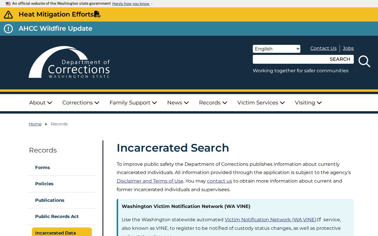 King County criminal records Washington DOC inmate search