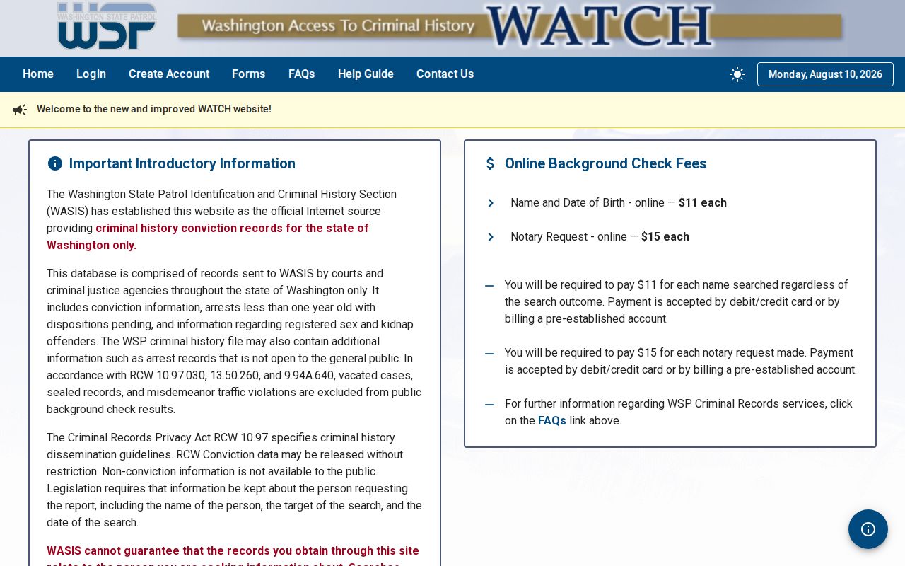 King County criminal history search through Washington WATCH