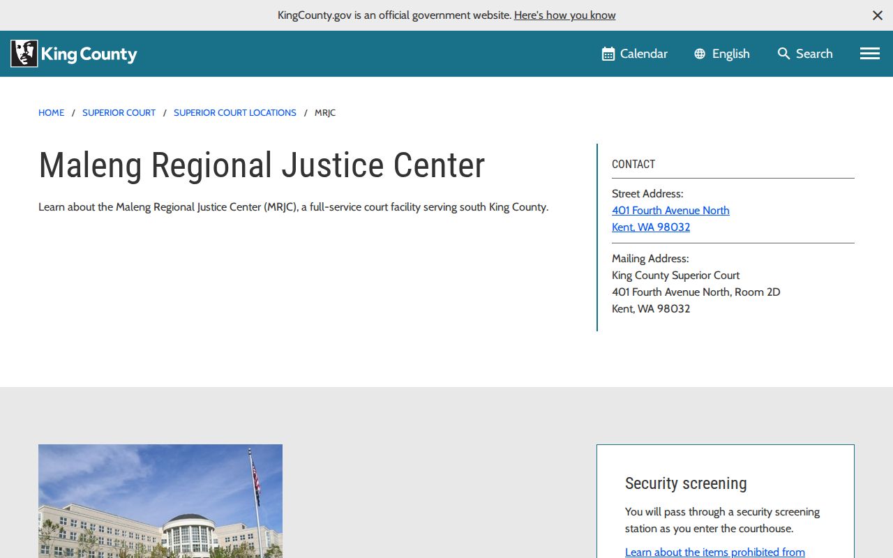 Kent criminal records location at Maleng Regional Justice Center