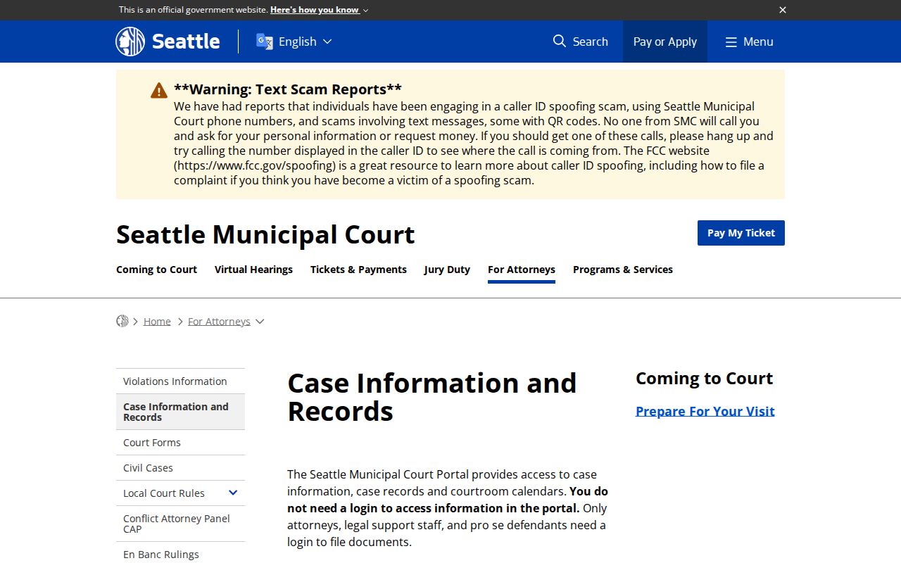 Seattle criminal court records and case search interface