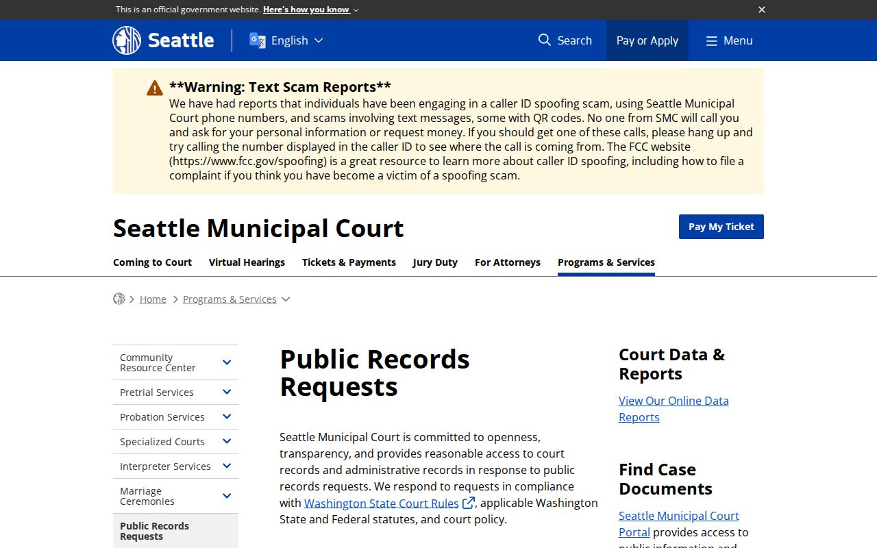 Seattle criminal records request options at Municipal Court