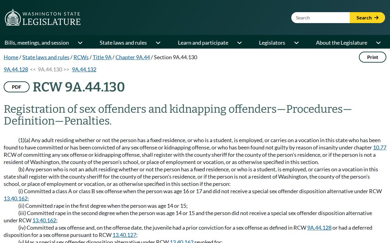 King County sex offender registration duties under Washington law
