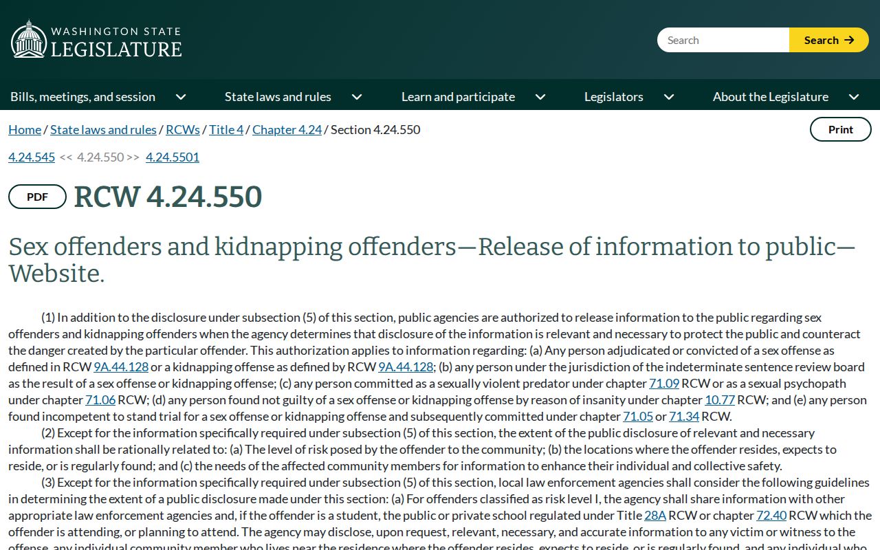 King County sex offender search and Washington community notification law